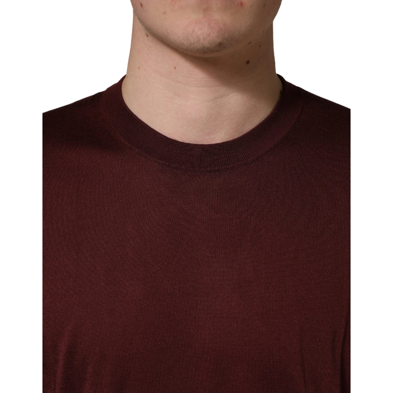 Maroon Silk Men Crew Neck Pullover Sweater