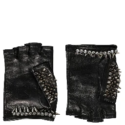Women Black Embellished Wrist Length Mitten Gloves