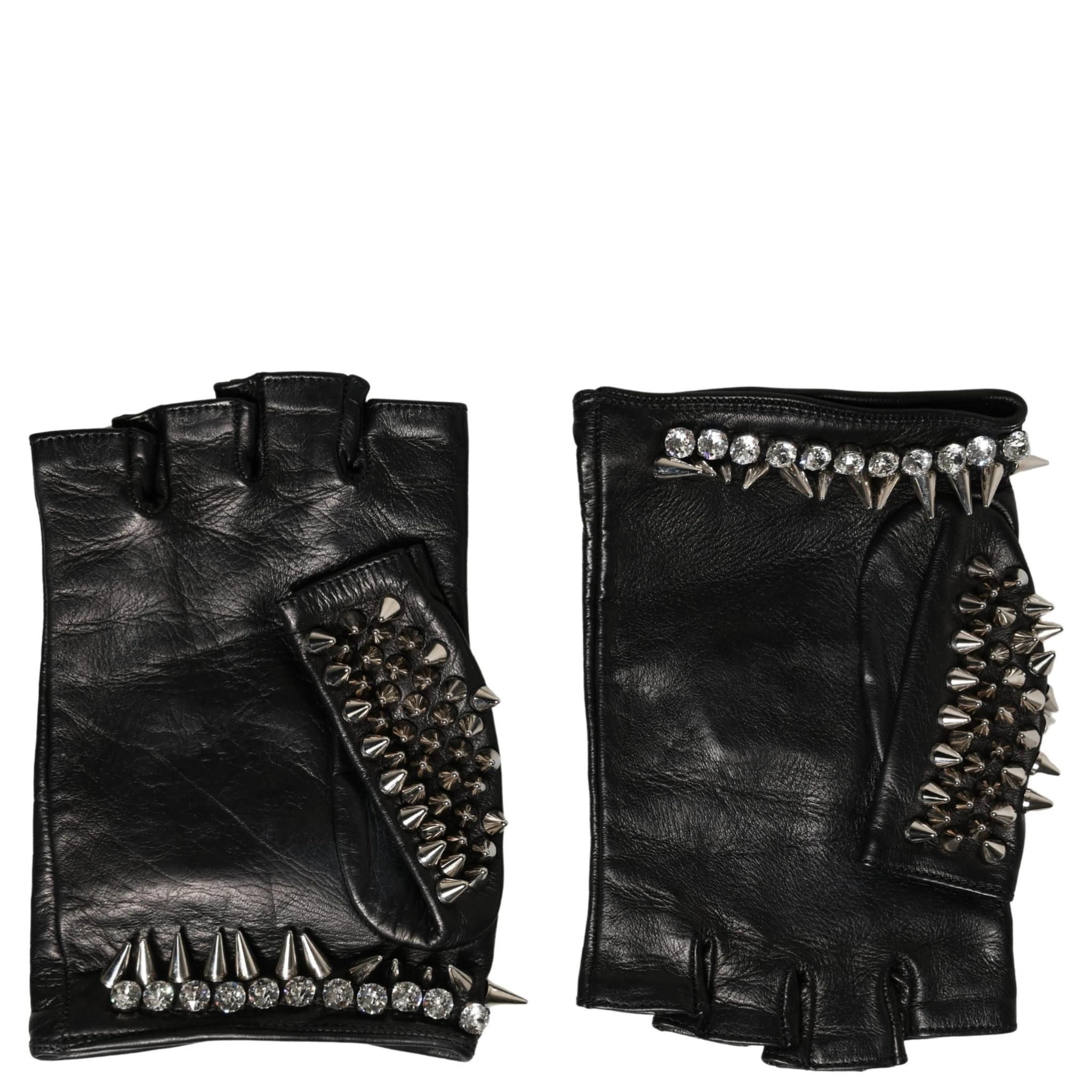 Women Black Embellished Wrist Length Mitten Gloves