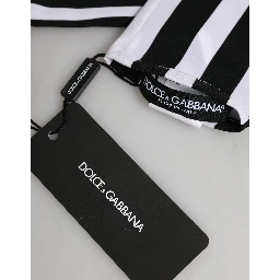 Black White Stripes Nylon Elbow Length Women Gloves