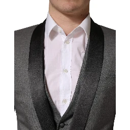 Gray Wool Single Breasted 1 Button 3PC Suit