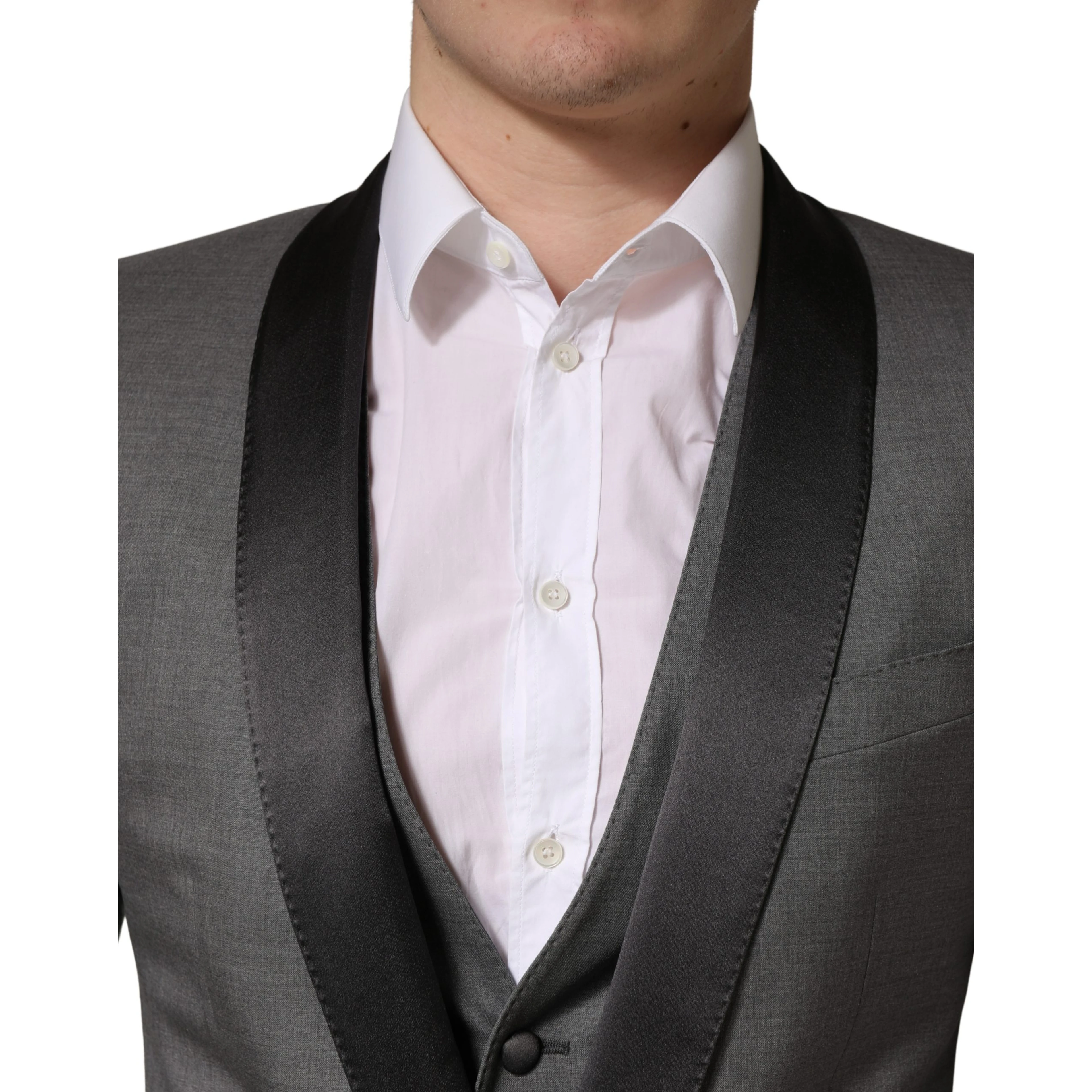 Gray Wool Single Breasted 1 Button 3PC Suit
