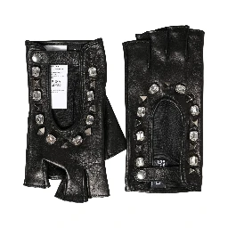 Women Black Embellished Wrist Length Mitten Gloves