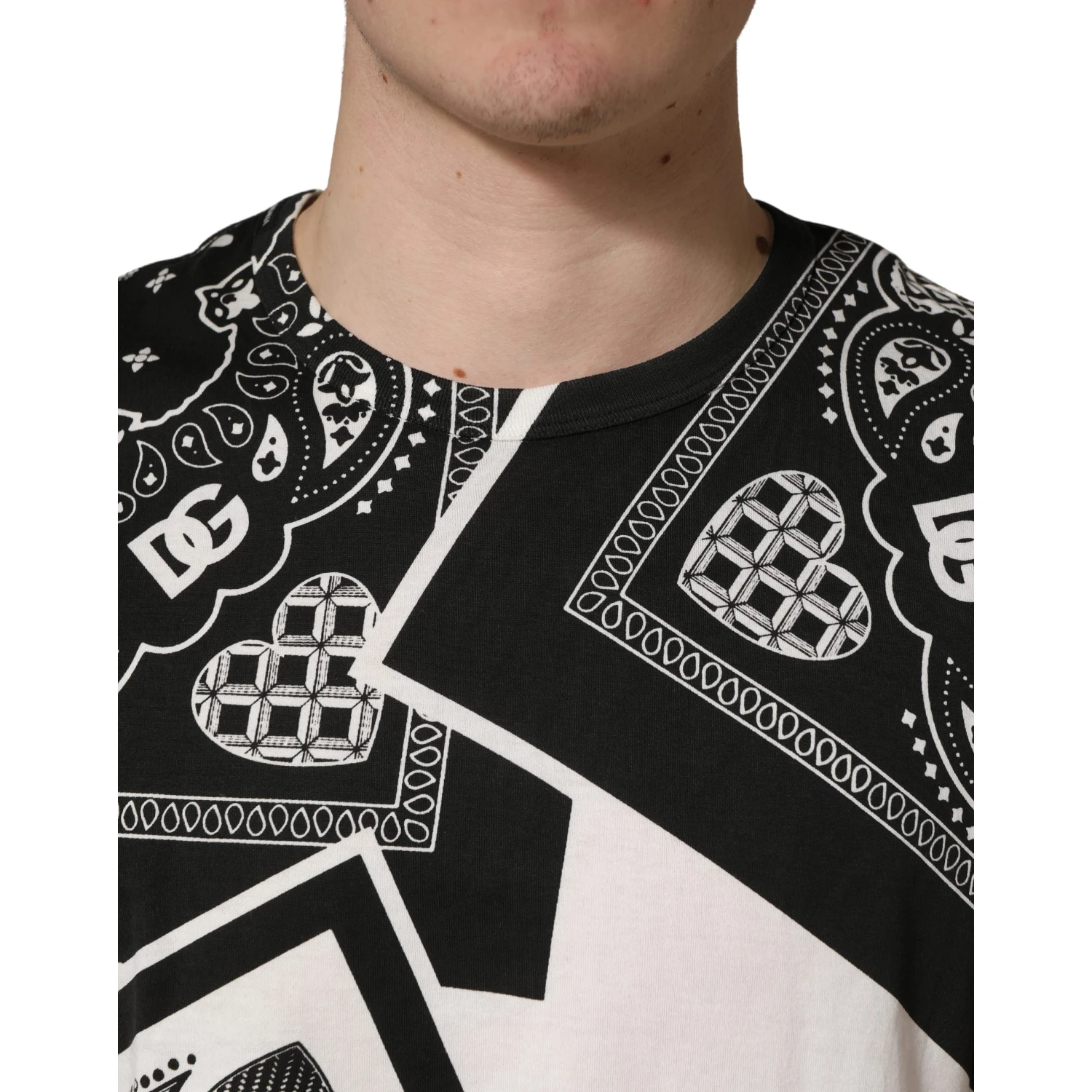 Black White Bandana Cotton Crew Neck  T-shirt