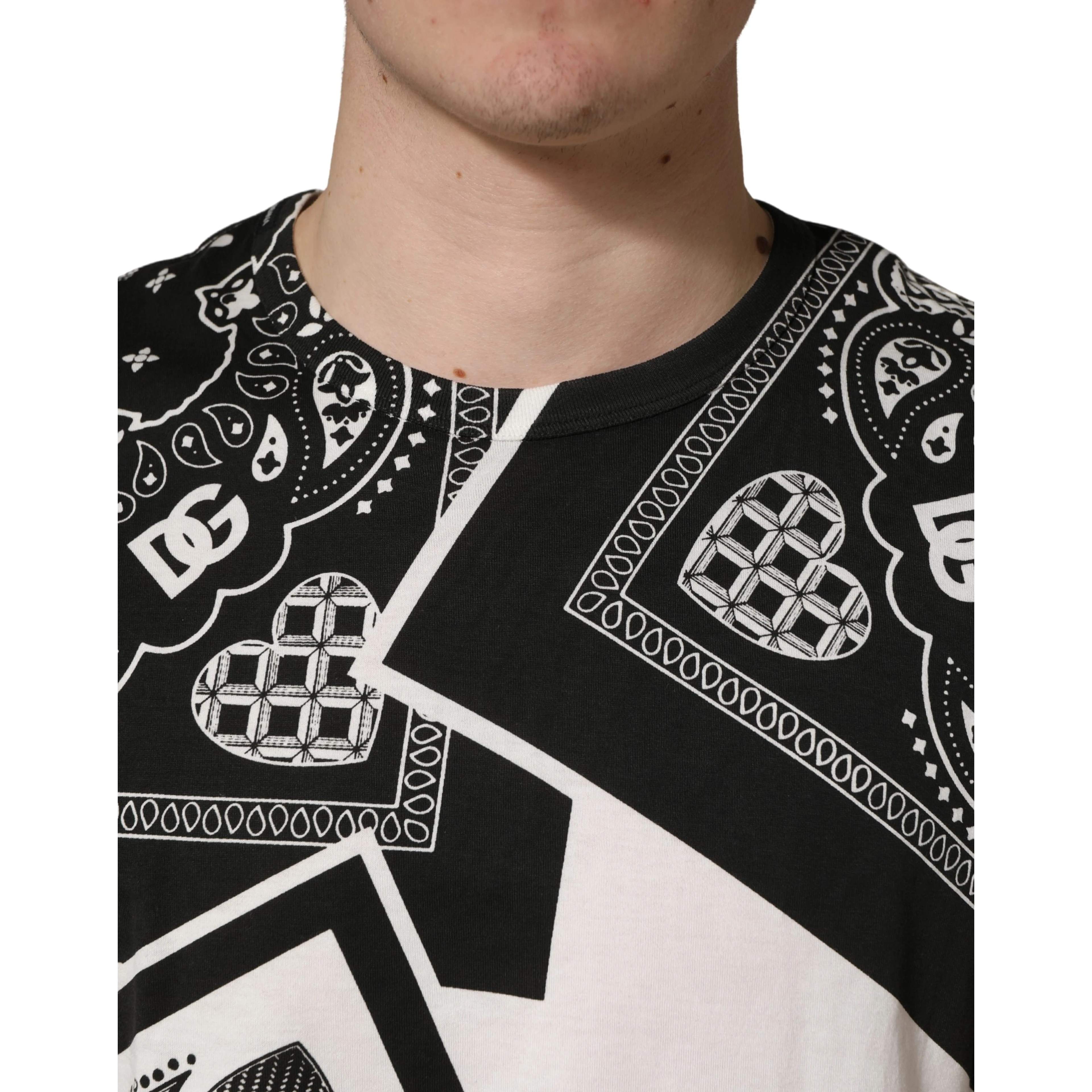 Black White Bandana Cotton Crew Neck  T-shirt