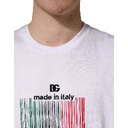 White Barcode Cotton Crew Neck Men T-shirt