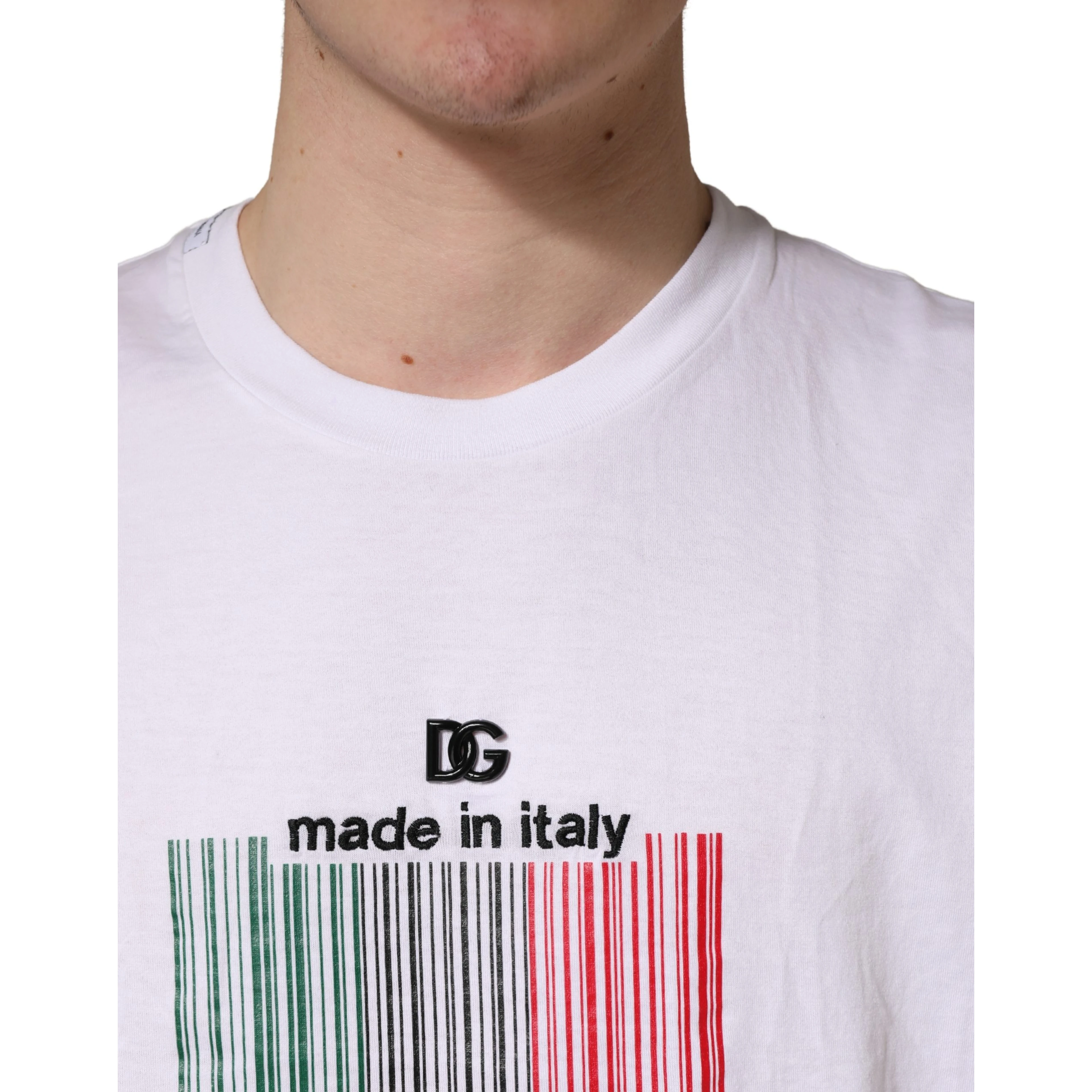 White Barcode Cotton Crew Neck Men T-shirt