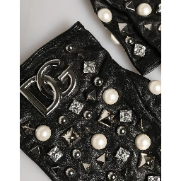 Black Pearl Embellished Wrist Length Gloves
