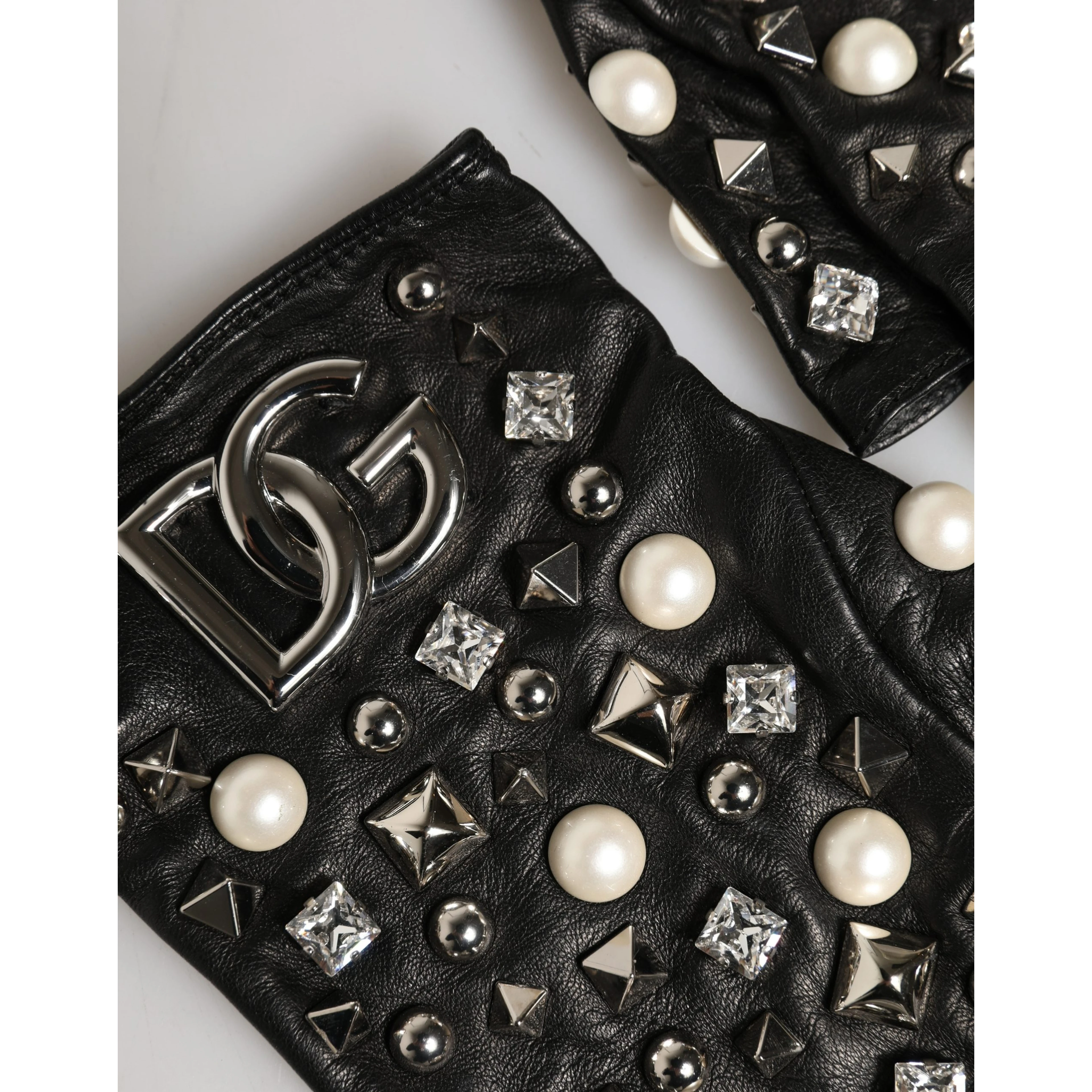 Black Pearl Embellished Wrist Length Gloves