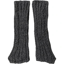 Gray Acrylic Knitted Fingerless Arm Warmer Gloves