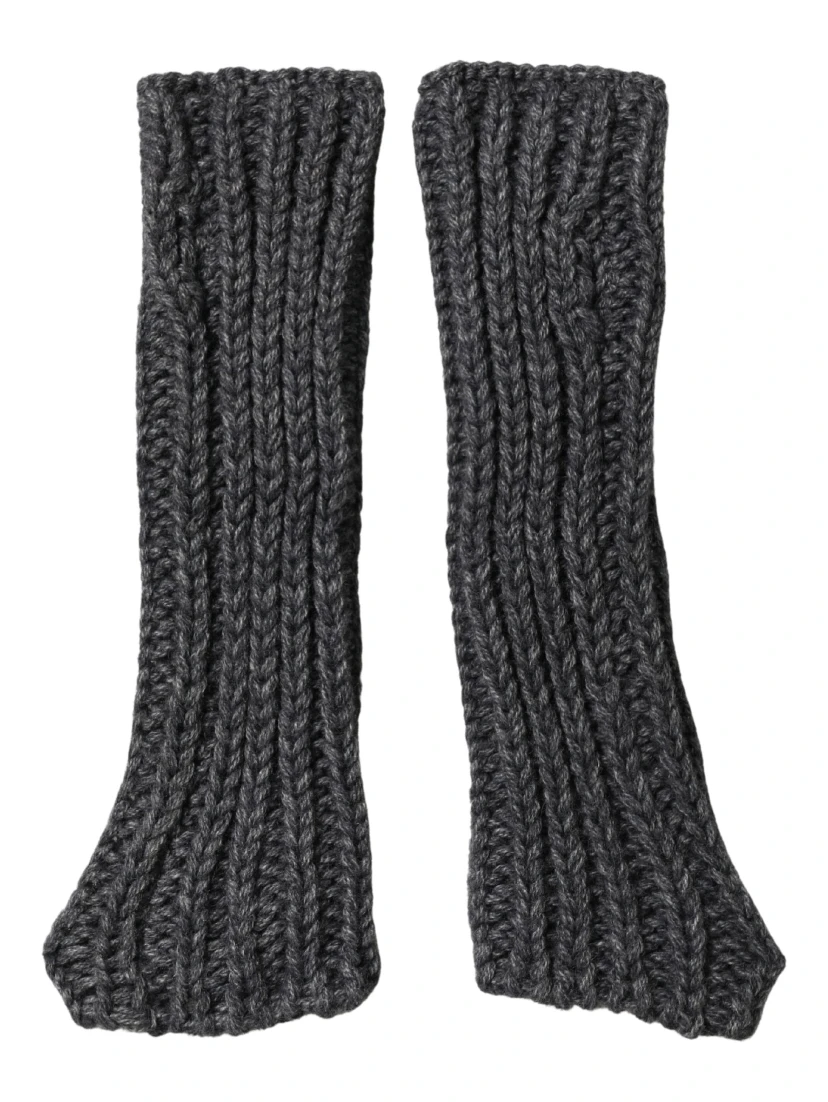 Gray Acrylic Knitted Fingerless Arm Warmer Gloves