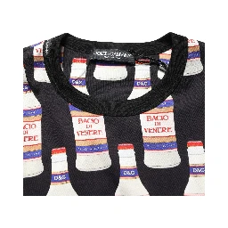 Black Bottle Print Cotton Crew Neck  T-shirt