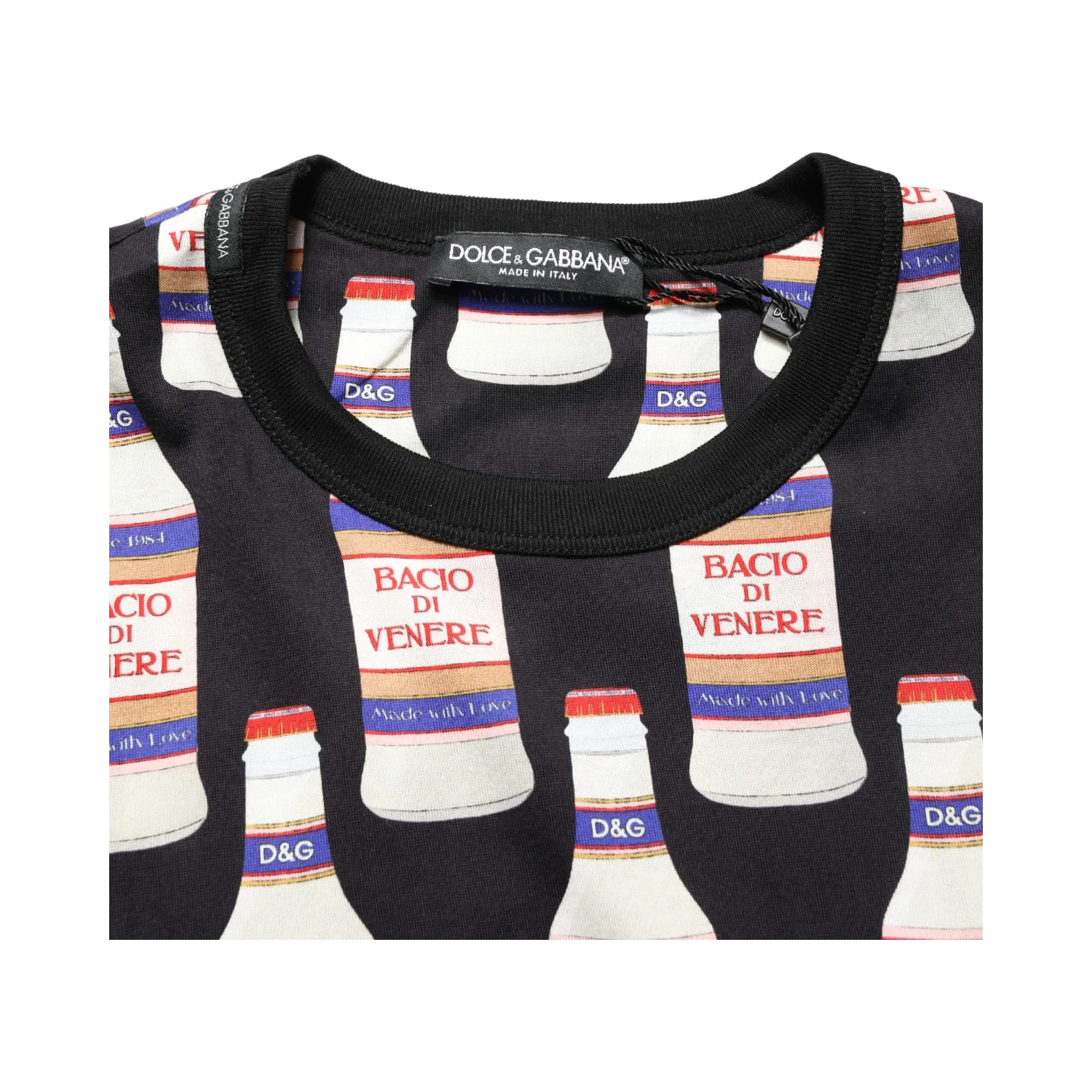 Black Bottle Print Cotton Crew Neck  T-shirt
