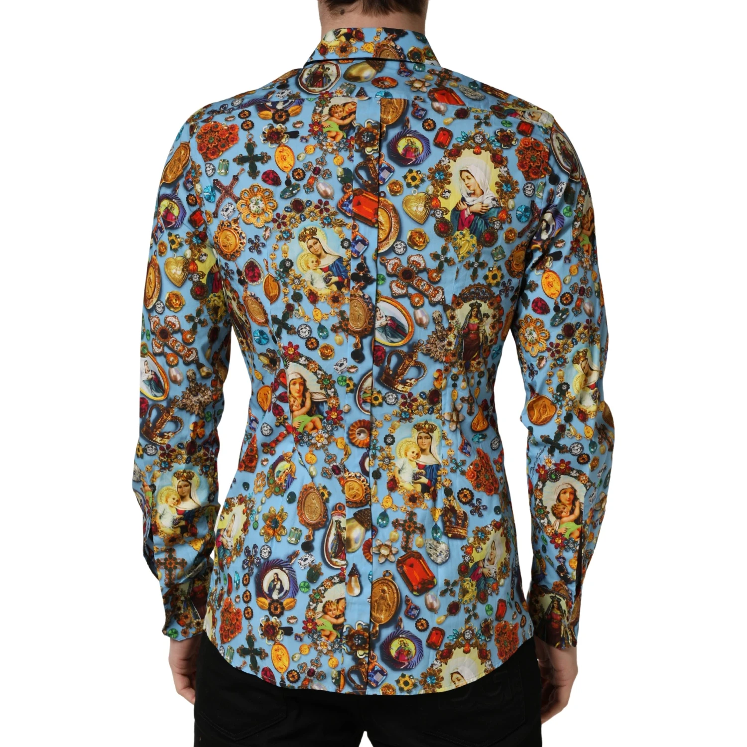 Blue Cotton Jewel Print Button Down GOLD Shirt