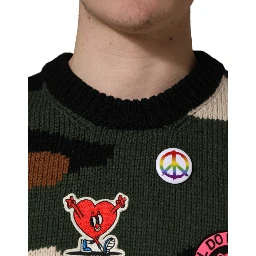 Multicolor Intarsia-Knit Camouflage Pullover Sweater