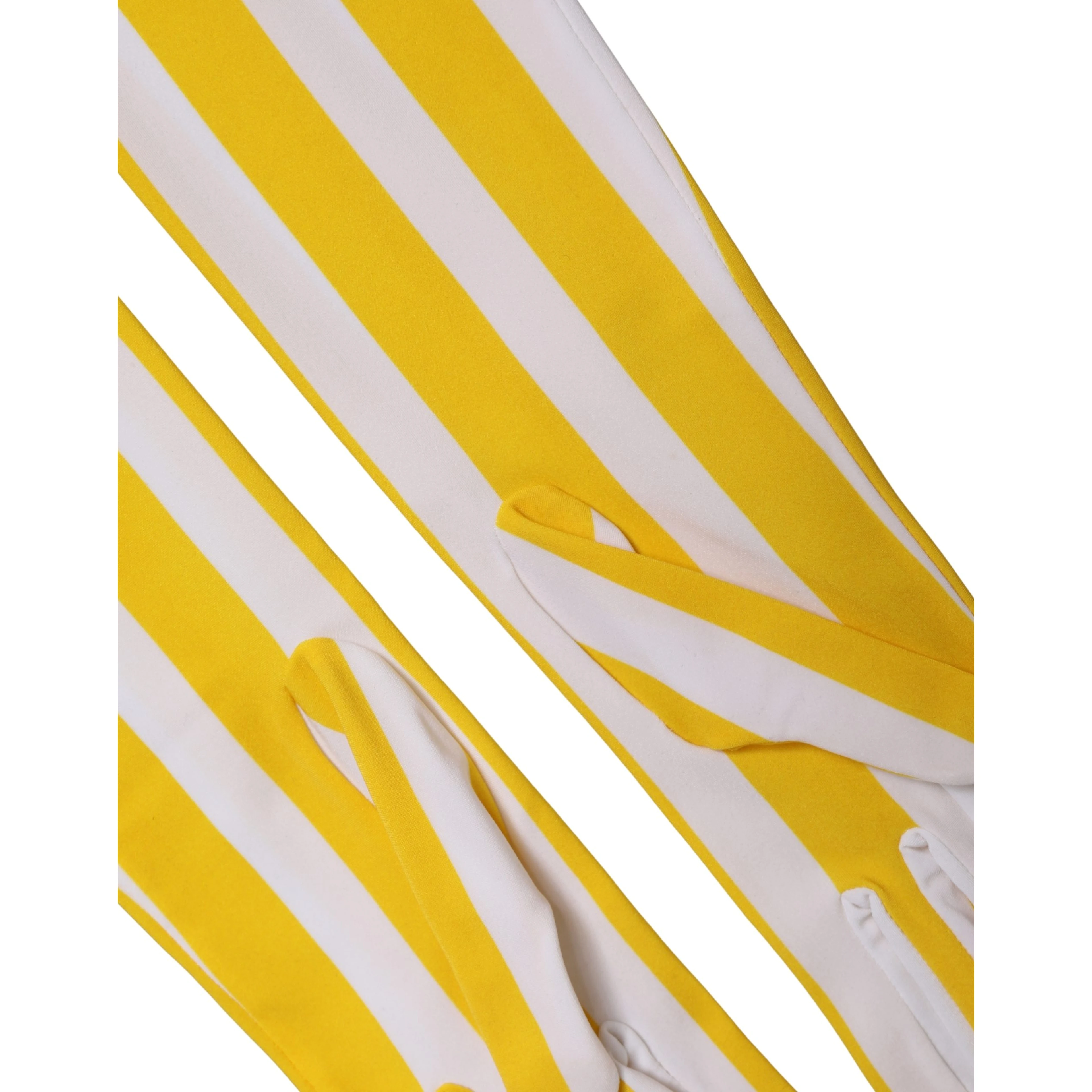 Yellow White Stripes Nylon Elbow Length Women Gloves