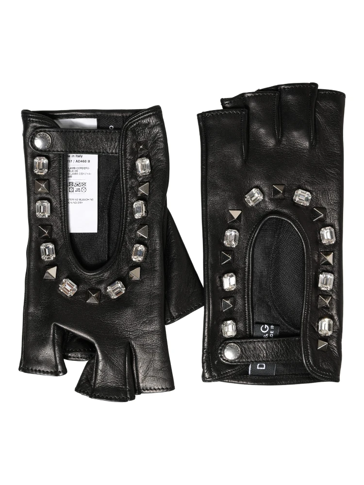 Women Black Embellished Wrist Length Mitten Gloves alternative