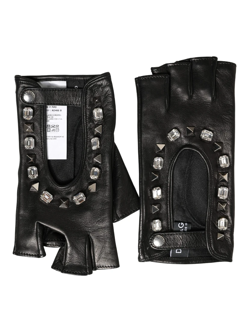Women Black Embellished Wrist Length Mitten Gloves