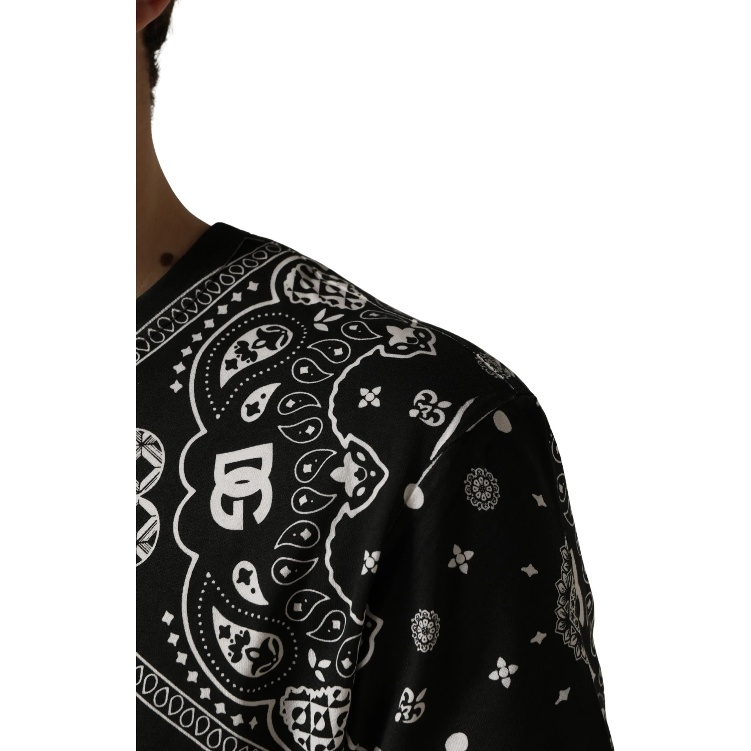 Black White Bandana Cotton Crew Neck  T-shirt