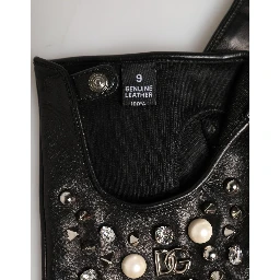 Black Embellished Wrist Length Mitten Women Gloves