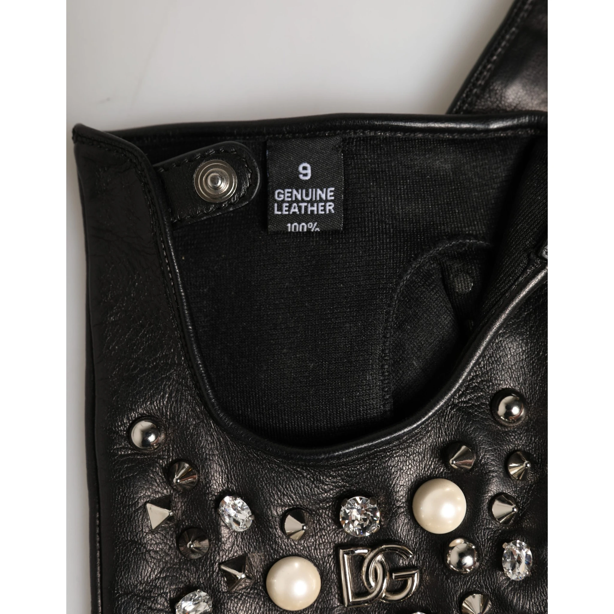 Black Embellished Wrist Length Mitten Women Gloves