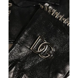 Women Black Embellished Wrist Length Mitten Gloves