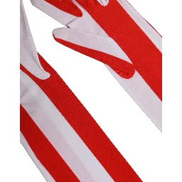 Red White Stripes Nylon Elbow Length Women Gloves