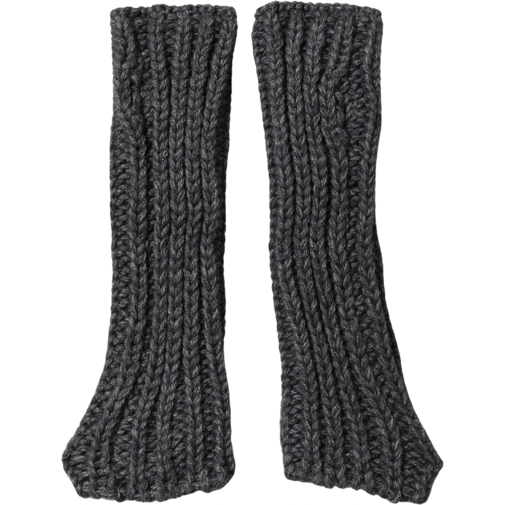 Gray Acrylic Knitted Fingerless Arm Warmer Gloves