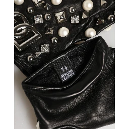 Black Pearl Embellished Wrist Length Gloves