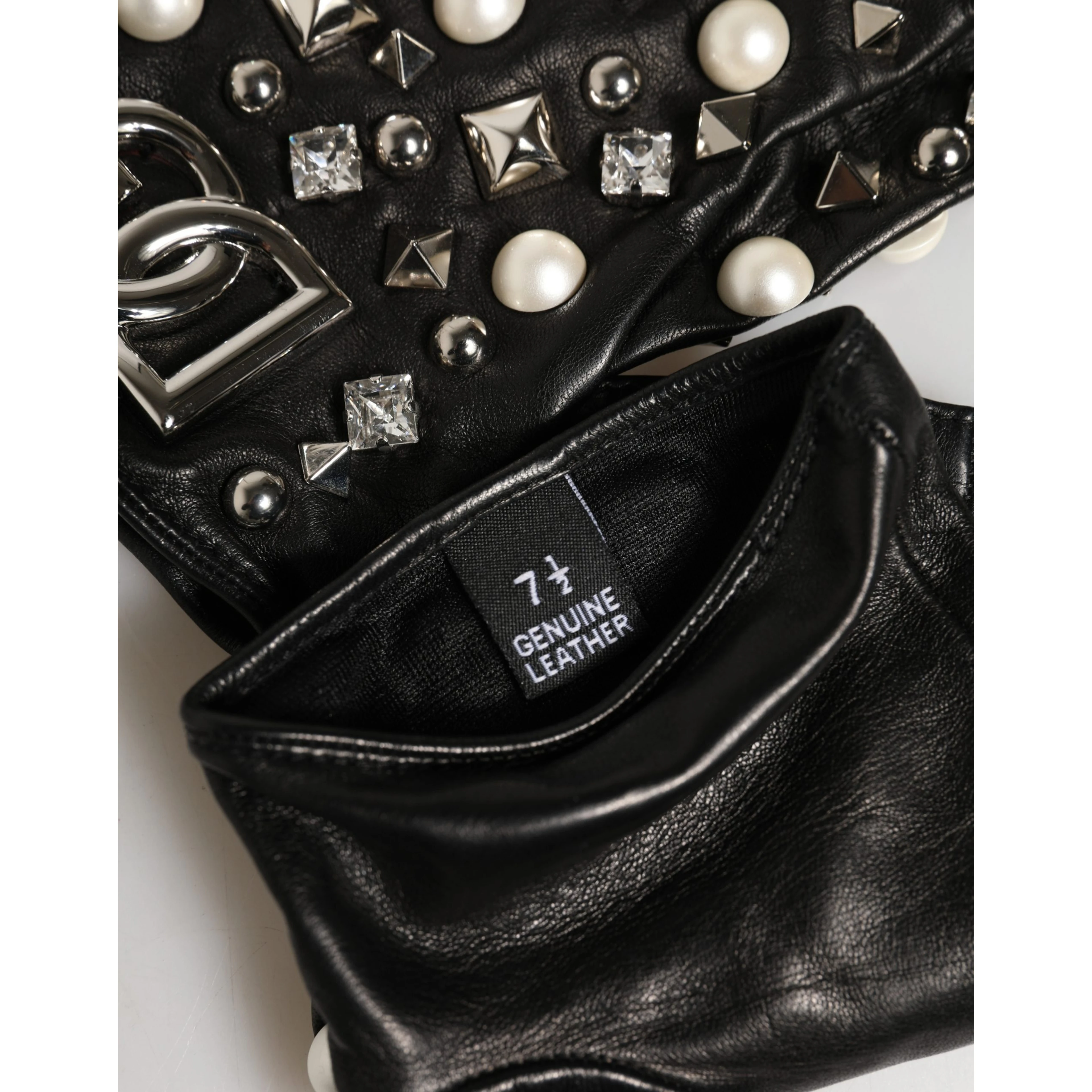 Black Pearl Embellished Wrist Length Gloves
