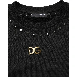 Black Embellished Cotton Sweatshirt Sweater