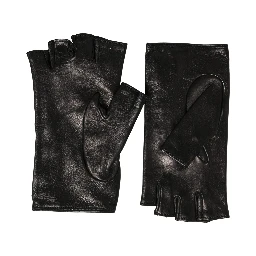 Women Black Embellished Wrist Length Mitten Gloves