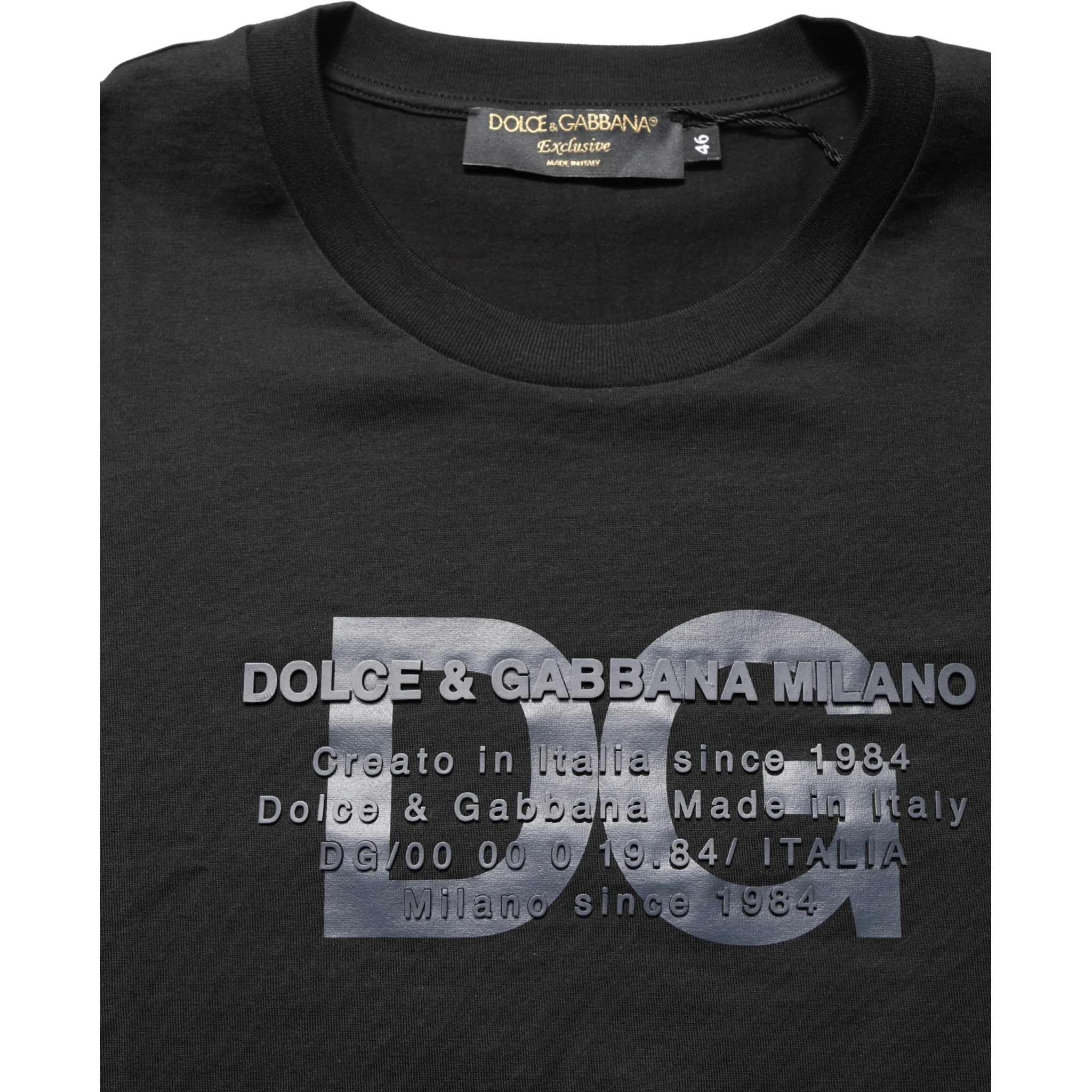 Black Logo DG Print Cotton Crew Neck T-shirt