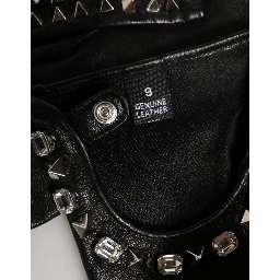 Black Embellished Wrist Length Mitten Women Gloves