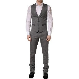 Gray Wool Single Breasted 1 Button 3PC Suit