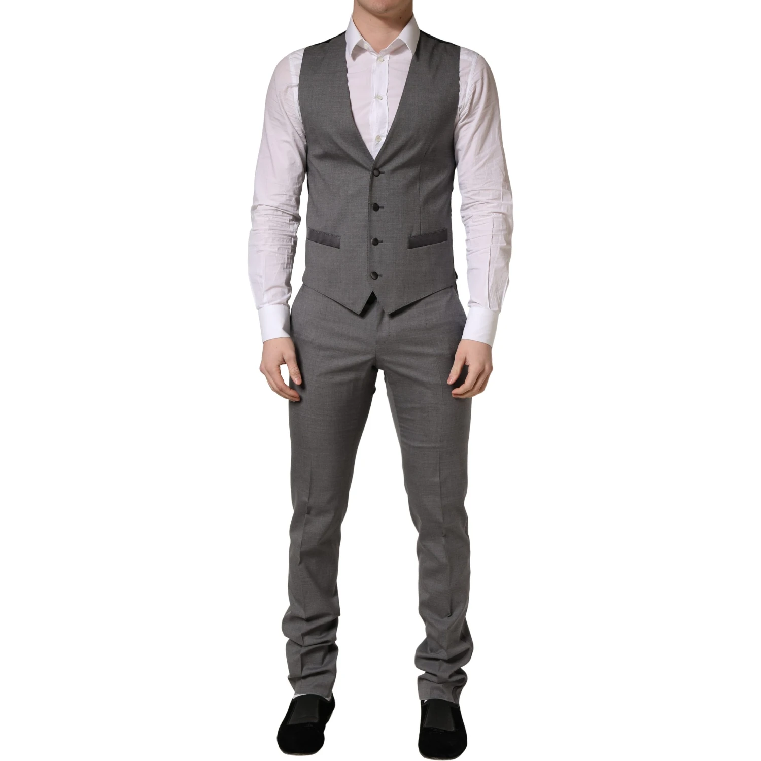 Gray Wool Single Breasted 1 Button 3PC Suit