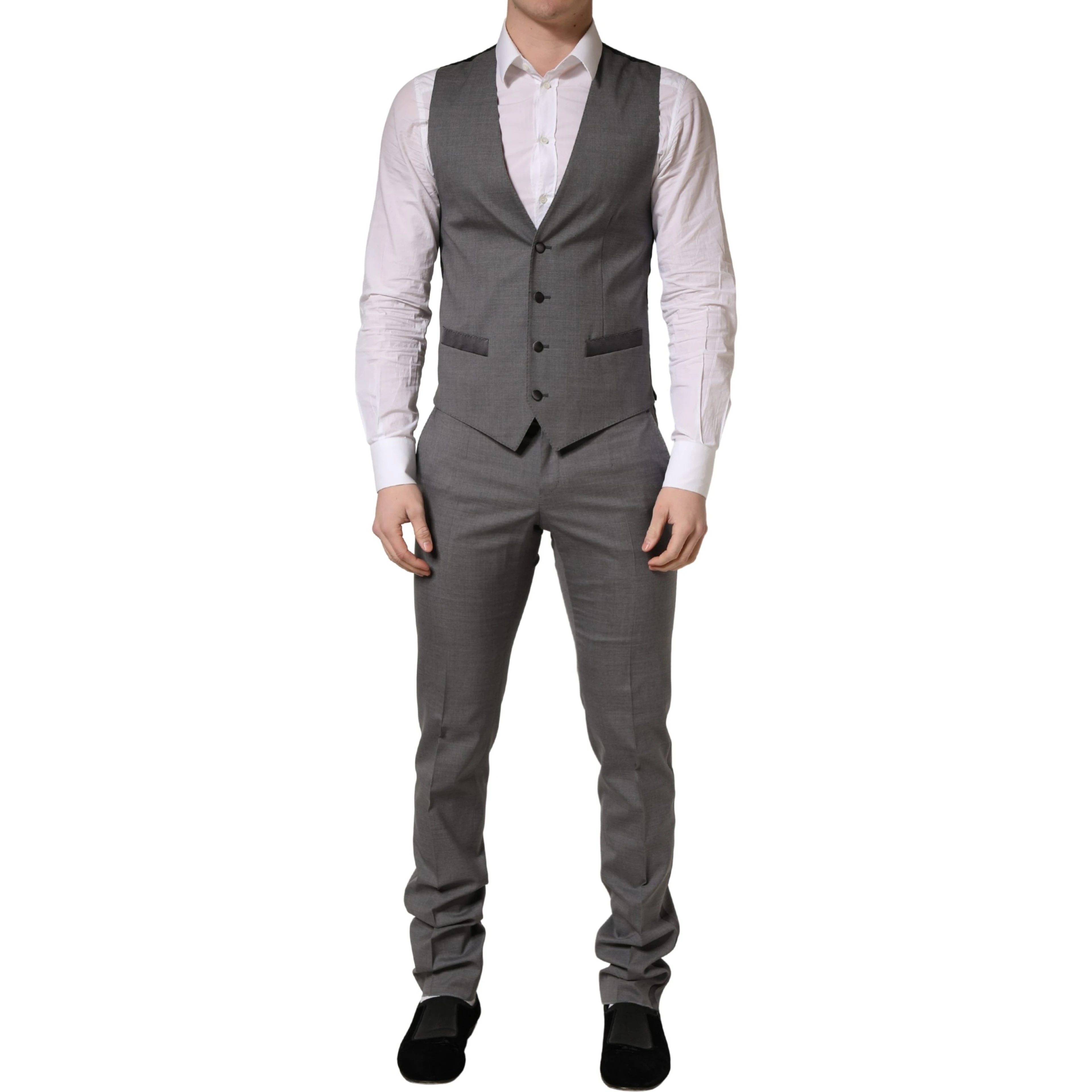 Gray Wool Single Breasted 1 Button 3PC Suit
