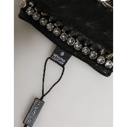 Women Black Embellished Wrist Length Mitten Gloves