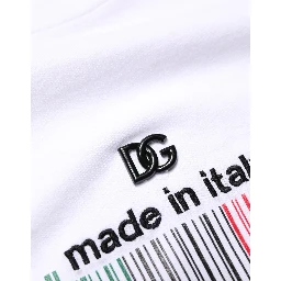 White Barcode Cotton Crew Neck Men T-shirt