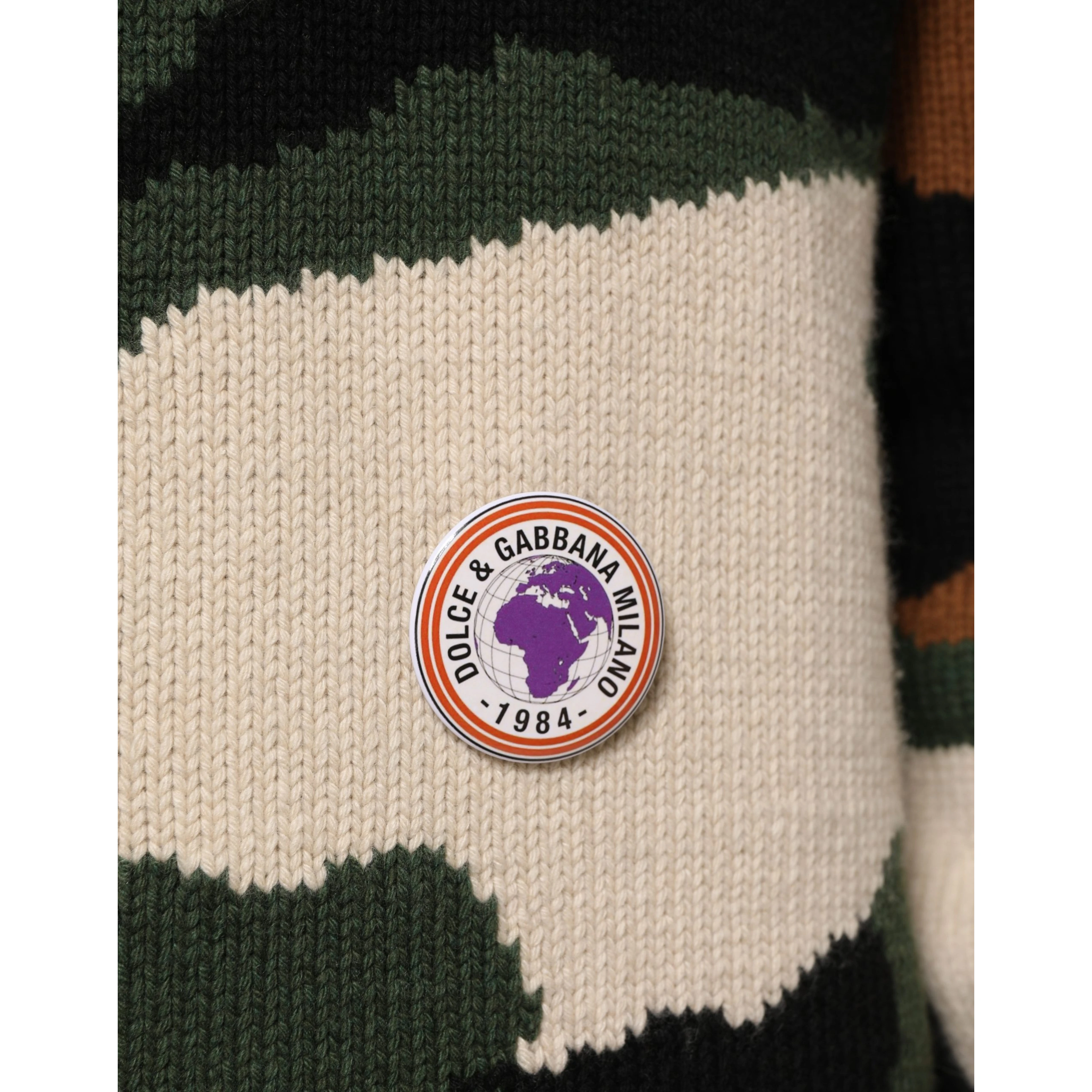Multicolor Intarsia-Knit Camouflage Pullover Sweater
