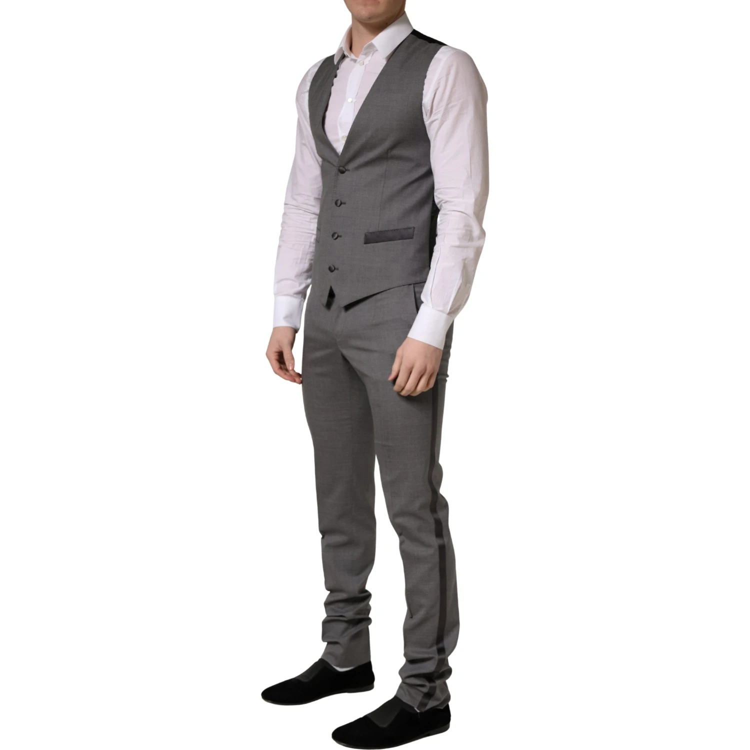 Gray Wool Single Breasted 1 Button 3PC Suit
