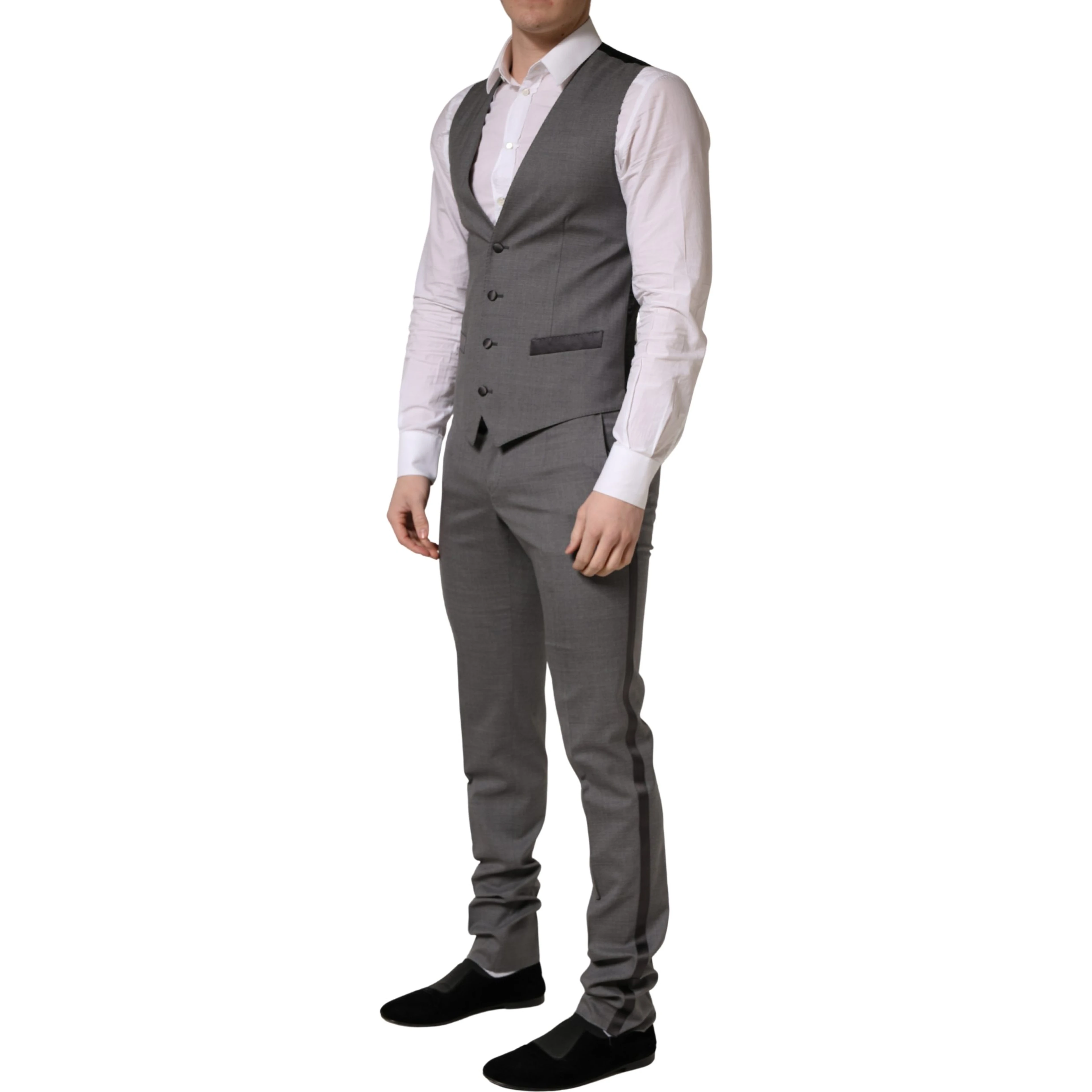 Gray Wool Single Breasted 1 Button 3PC Suit