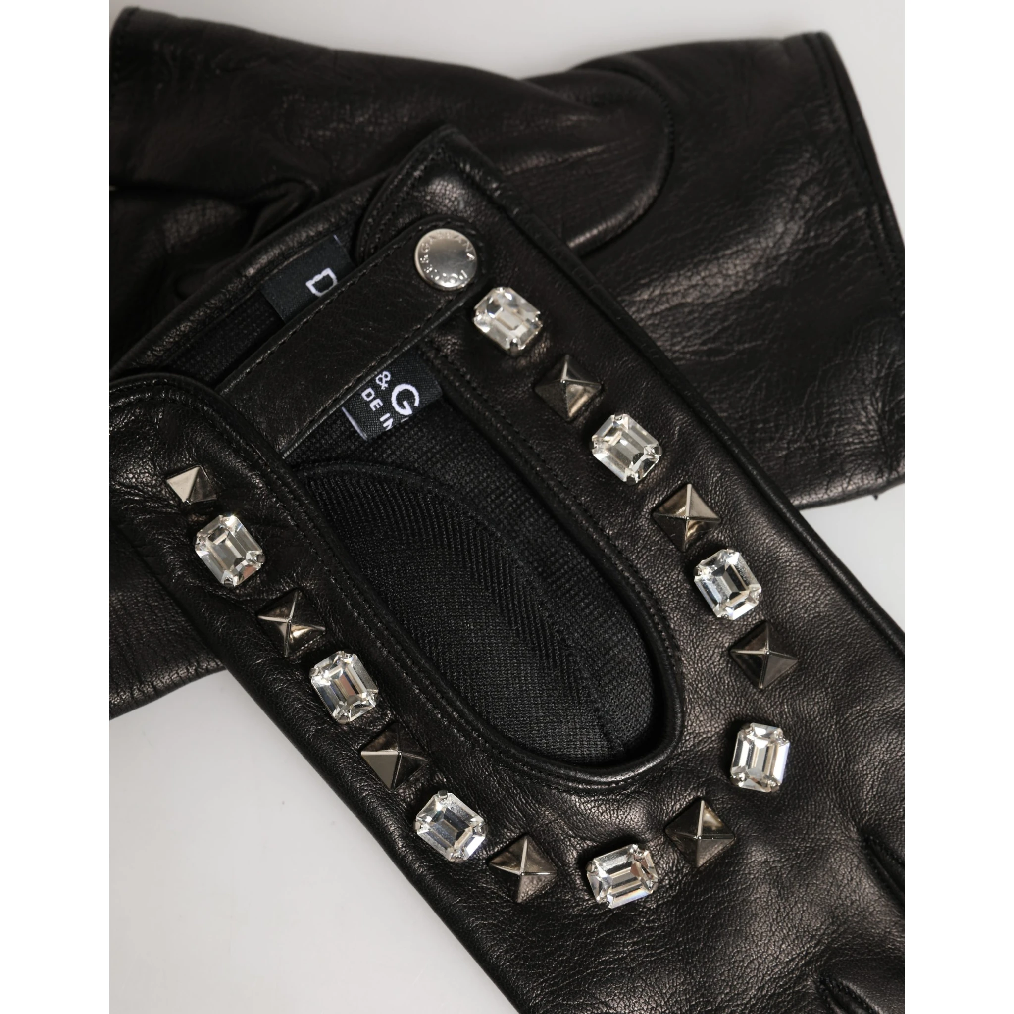 Women Black Embellished Wrist Length Mitten Gloves