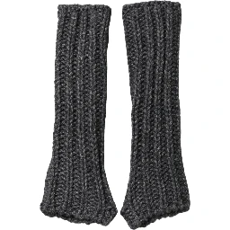 Gray Acrylic Knitted Fingerless Arm Warmer Gloves