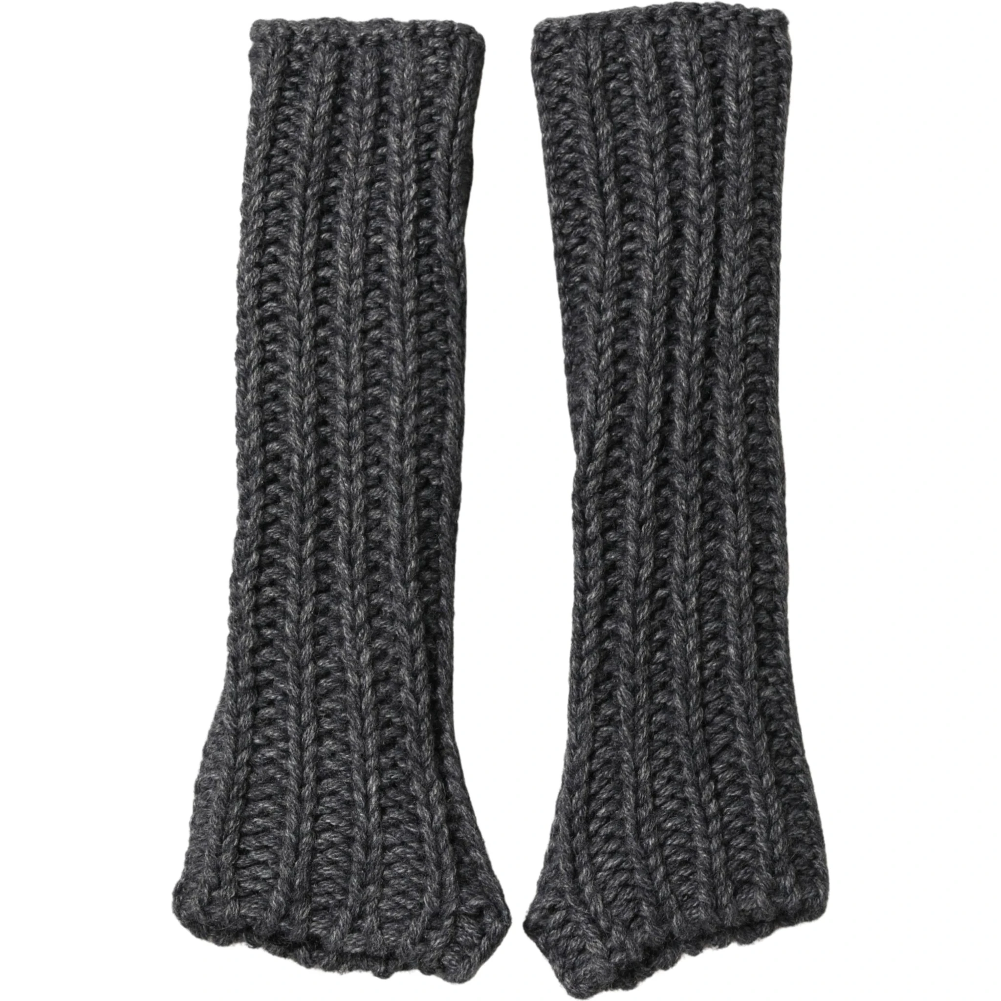 Gray Acrylic Knitted Fingerless Arm Warmer Gloves