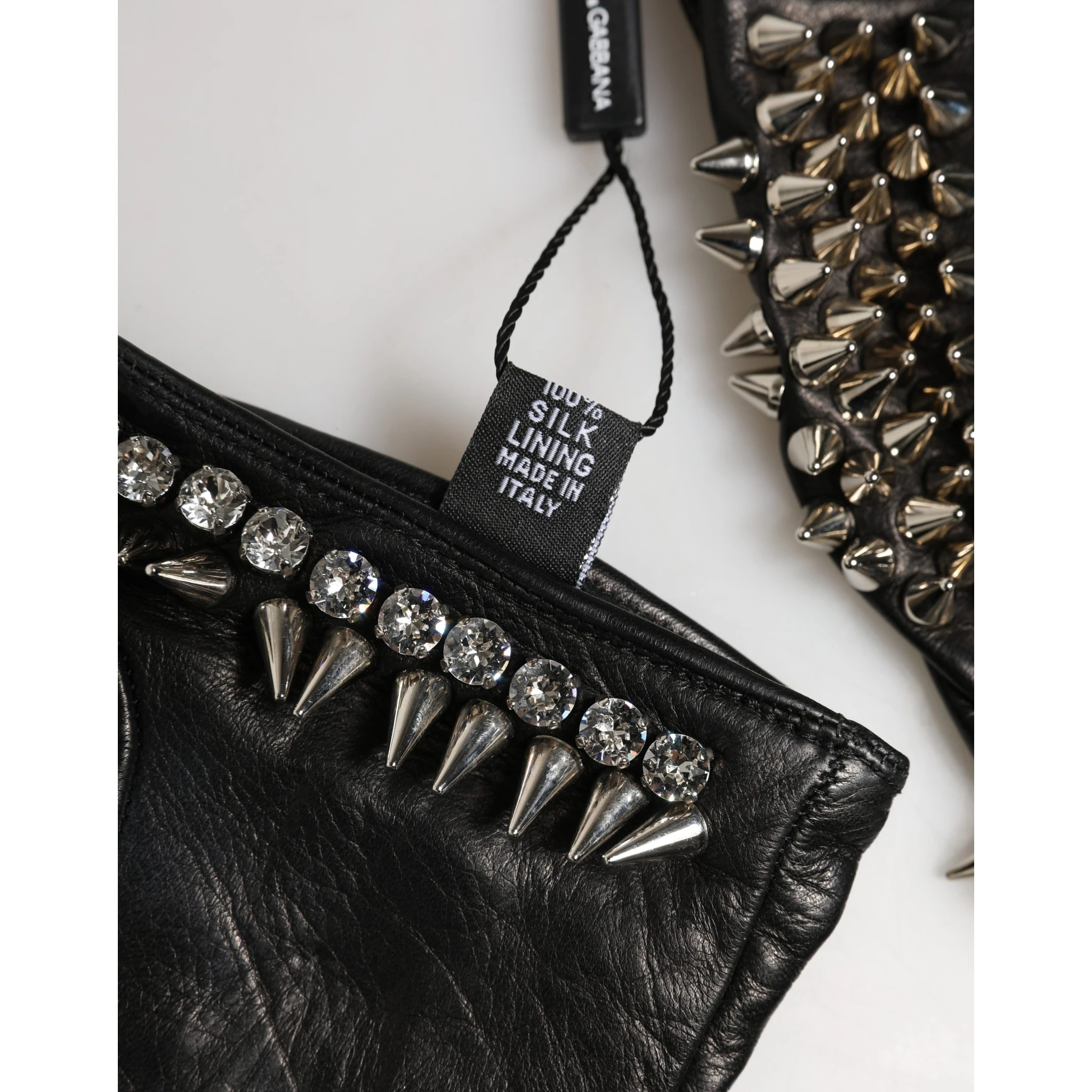 Women Black Embellished Wrist Length Mitten Gloves