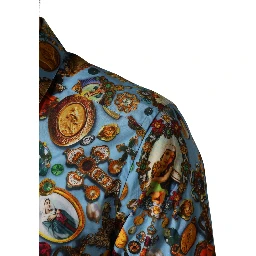 Blue Cotton Jewel Print Button Down GOLD Shirt