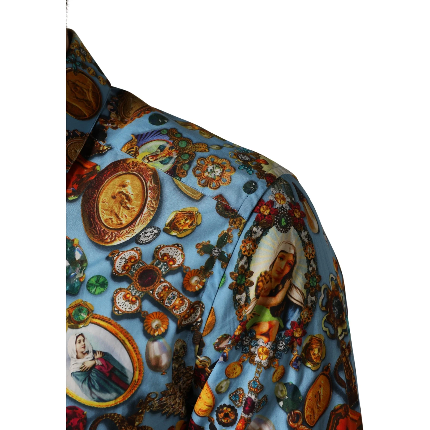Blue Cotton Jewel Print Button Down GOLD Shirt