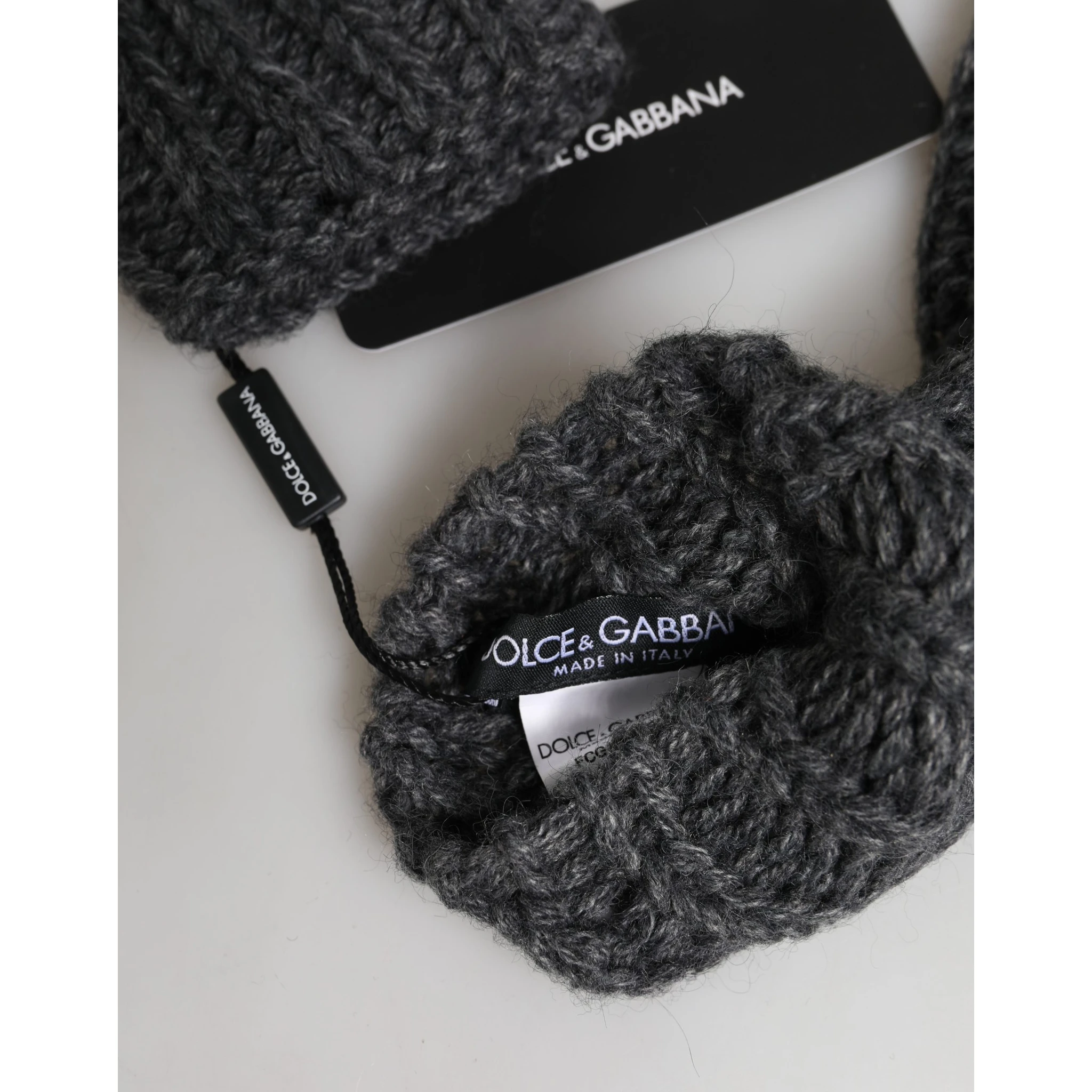 Gray Acrylic Knitted Fingerless Arm Warmer Gloves