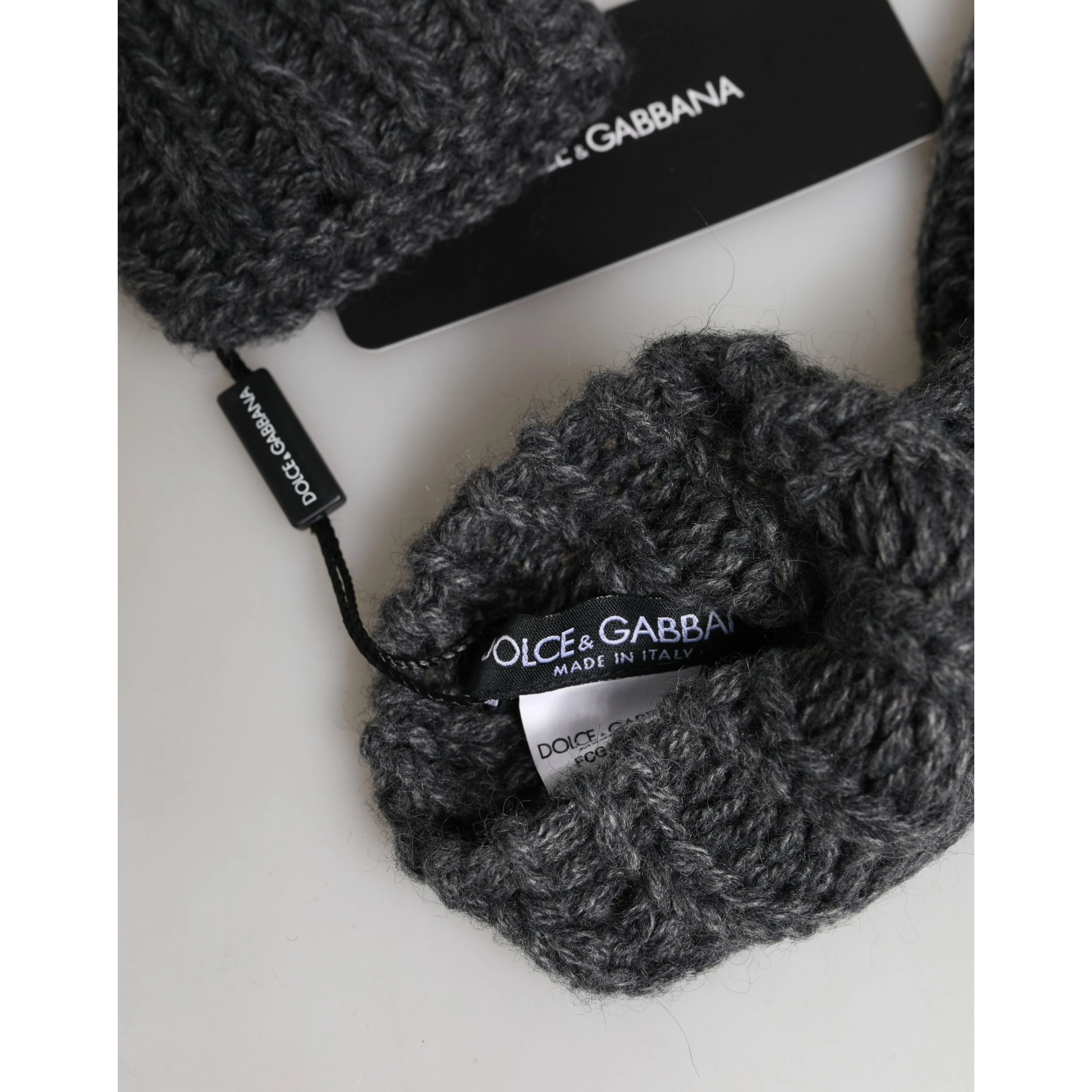 Gray Acrylic Knitted Fingerless Arm Warmer Gloves